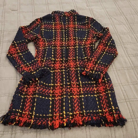 CBR Long Sleeve Plaid Dress - Red, Black, Blue And Yellow With Fringe Hem Sz S! - Picture 13 of 13